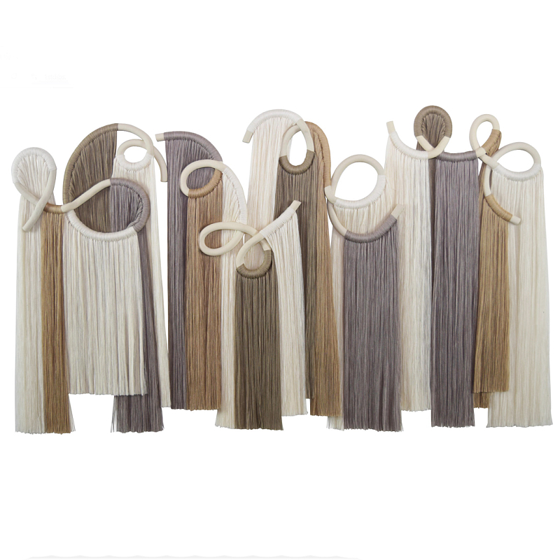 Настенный декор с бахромой белого и бежевого цвета Abstraction I Молочный Серый Коричневый в Костроме | Loft Concept 