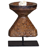 Подсвечник из массива тика на металлической подставке Wooden Carved Candlestick варинант исполнения - 1 | Loft Concept в Костроме