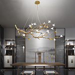 Люстра в виде золотой ветки с цветами Glass Flower Pendant Light варинант исполнения - 5 | Loft Concept в Костроме