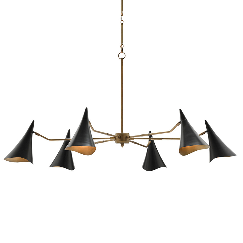 Люстра с 6-ю черными конусообразными плафонами Contrasting Lamps Черный Латунь Люстра с 6-ю черными конусообразными плафонами Contrasting Lamps Черный Латунь в Костроме | Loft Concept