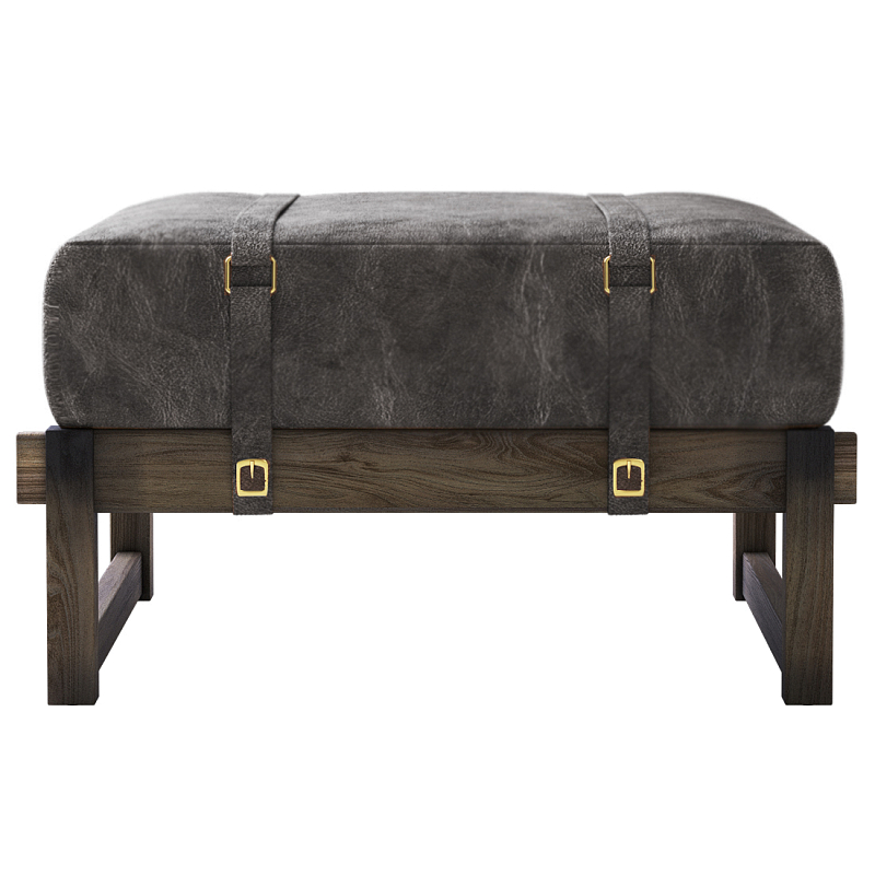 Пуф Duncan винтажная черная кожа  Черный Коричневый винтаж в Костроме | Loft Concept 