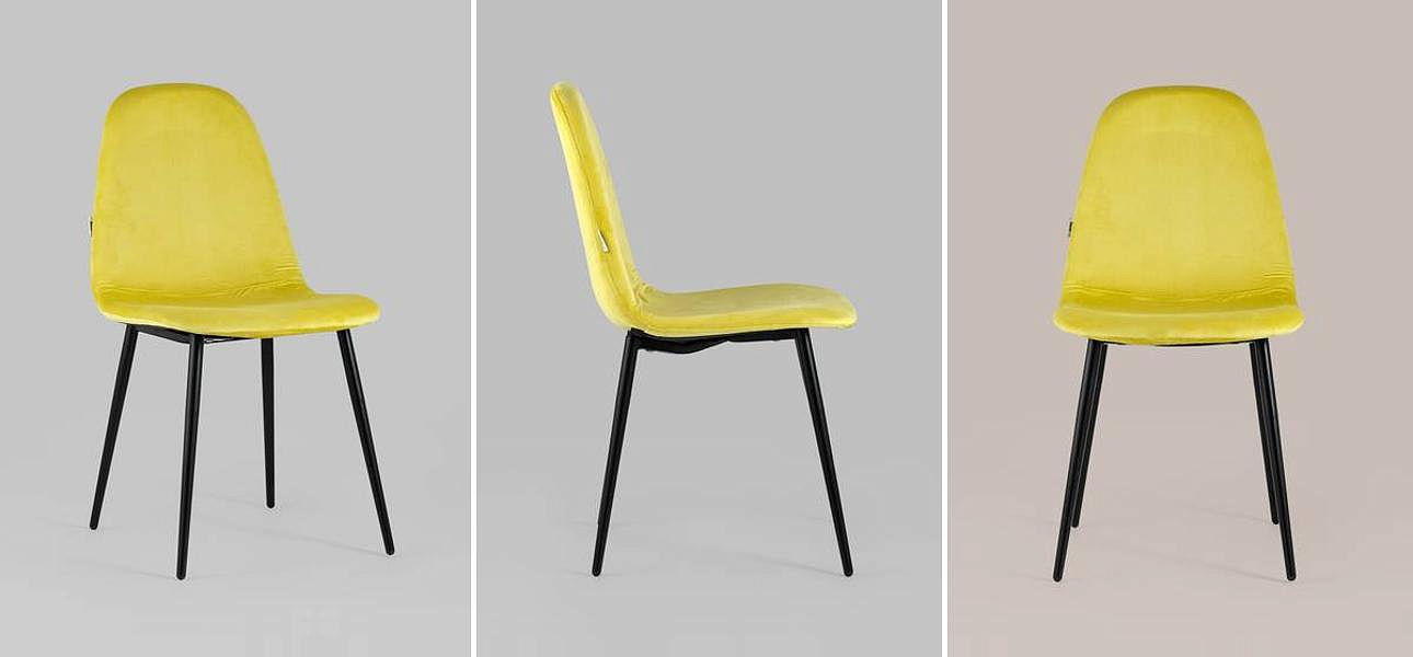 Стул Archie Chair Черные ножки Желтый Велюр Стул Archie Chair Черные ножки Желтый Велюр - Loft-Concept в Костроме