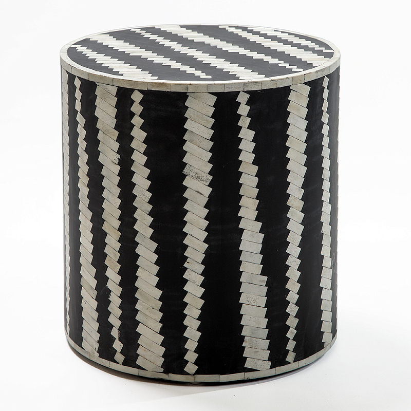Приставной круглый столик с инкрустацией Black and White Geometry Stool ivory ( слоновая кость ) Черный в Костроме | Loft Concept 