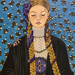 Панно ручная вышивка бисером Портрет девушки в голубых тонах варинант исполнения - 2 | Loft Concept в Костроме