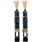 Комплект из 2-х деревянных статуэток Asmat Straw Headdress Statuettes Blue варинант исполнения - 7 | Loft Concept в Костроме