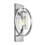 Бра цвета хром с круглой рамой и цилиндрическим прозрачным стеклянным плафоном на прямоугольном основании Feiss варинант исполнения - 1 | Loft Concept в Костроме