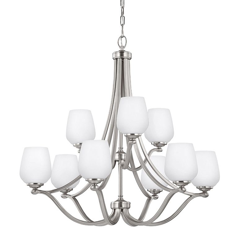 Люстра двухъярусная с белыми матовыми стеклянными плафонами в форме винных бокалов Feiss Никель Белый в Костроме | Loft Concept 