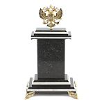 Часы настольные бронзовые с Гербом России из натурального камня Змевик Stone Clock варинант исполнения - 3 | Loft Concept в Костроме