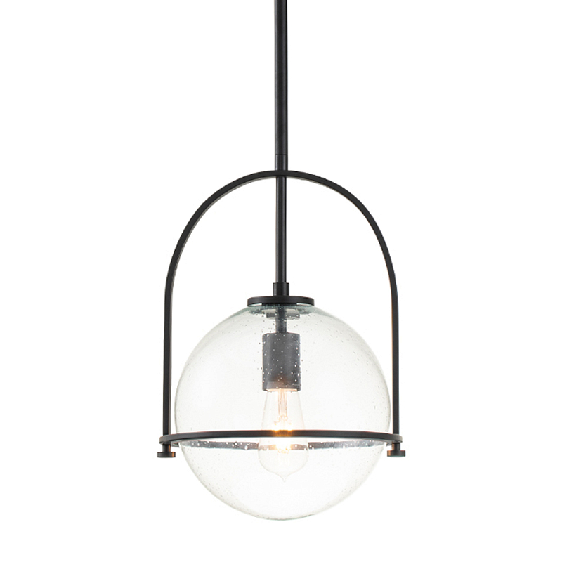 Подвесной светильник с прозрачным плафоном в форме шара в арочной подвеске Hinkley Латунь Прозрачное Стекло Черный Никель в Костроме | Loft Concept 