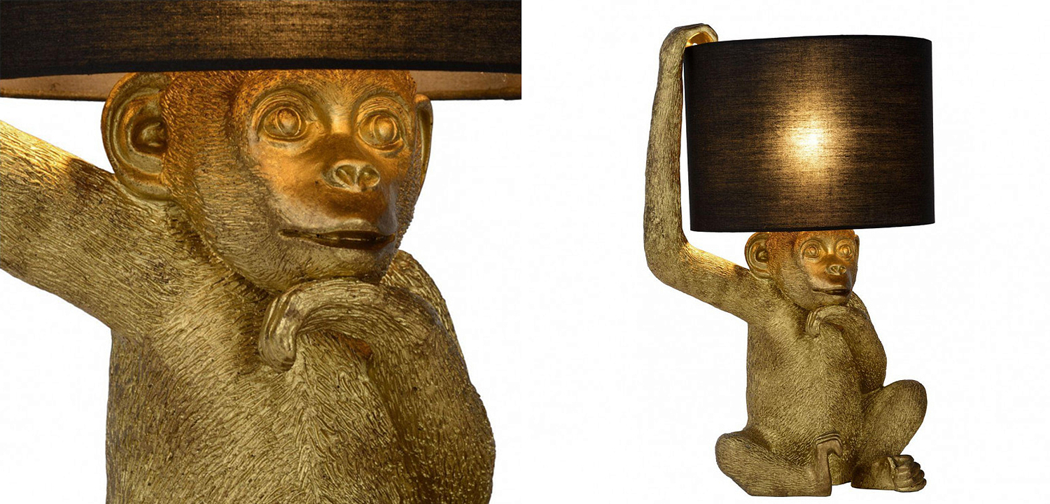 Настольная лампа с Золотой Обезьяной Monkey holding a lampshade Настольная лампа с Золотой Обезьяной Monkey holding a lampshade - Loft-Concept в Костроме
