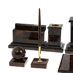 Настольный письменный набор с часами из природного камня обсидиана  Gift for Manager варинант исполнения - 4 | Loft Concept в Костроме