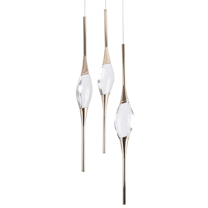 Подвесной светильник с 3-мя хрустальными плафонами Renee Golden Glass Drops Trio Light Золотой Прозрачное Стекло Подвесной светильник с 3-мя хрустальными плафонами Renee Golden Glass Drops Trio Light Золотой Прозрачное Стекло в Костроме | Loft Concept