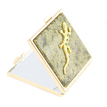 Зеркало двухстороннее квадратное из натурального камня Змеевик с декоративной вставкой в виде ящерицы Gold Stone Mirrors варинант исполнения - 1 | Loft Concept в Костроме