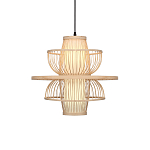 Подвесной светильник фигурный из деревянных прутьев с плафоном из натуральной ткани Light Inside the Cell варинант исполнения - 2 | Loft Concept в Костроме