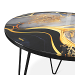 Стол журнальный с круглой столешницей из стекла Gold and Black Marble варинант исполнения - 3 | Loft Concept в Костроме