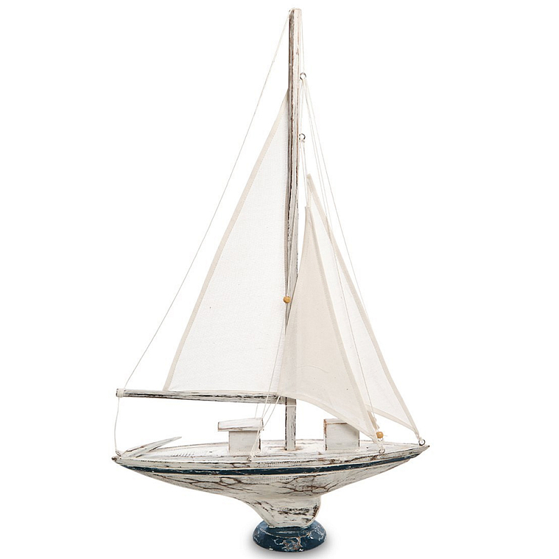 Деревянная статуэтка в виде парусника Sailboat Statuette Белый Синий в Костроме | Loft Concept 