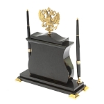 Часы настольные с Гербом России и 2-мя шариковыми ручками в комплекте Stone Clock варинант исполнения - 7 | Loft Concept в Костроме