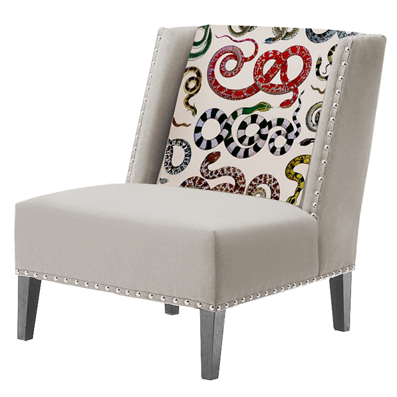 FUN Armchair Snakes Beige Дизайнерское кресло с цветным принтом Бежево-серый FUN Armchair Snakes Beige Дизайнерское кресло с цветным принтом Бежево-серый в Костроме | Loft Concept