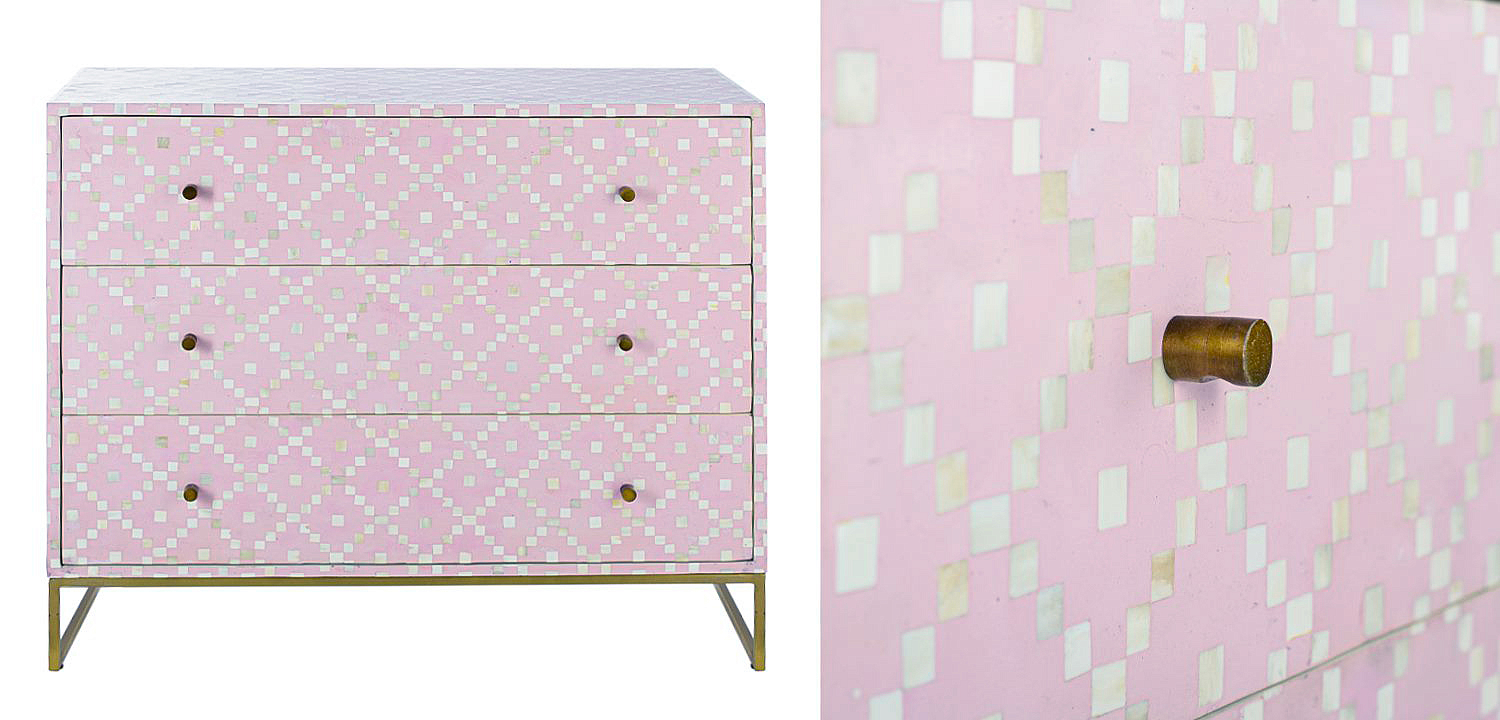 Комод инкрустация костью Pink Indian Bone Inlay 3 drawer Розовый Комод инкрустация костью Pink Indian Bone Inlay 3 drawer Розовый - Loft-Concept в Костроме