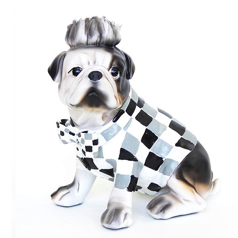 Статуэтка собака в клетчатой куртке Fashionable Dogs Cell Серый Белый Голубой Статуэтка собака в клетчатой куртке Fashionable Dogs Cell Серый Белый Голубой в Костроме | Loft Concept