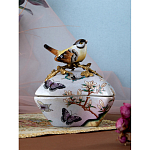 Шкатулка фиолетового цвета с рисунком бабочек и крышкой с фигуркой птицы на ветке Eden Garden варинант исполнения - 8 | Loft Concept в Костроме