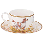 Чайная пара из фарфора с изображением собаки и зайцев 300 мл Hunting Porcelain Collection 2 варинант исполнения - 1 | Loft Concept в Костроме