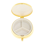 Таблетница карманная круглая с 3-мя отделениями с зеркалом и накладкой из натурального камня Соколиный глаз Gold Stone Pillboxes варинант исполнения - 3 | Loft Concept в Костроме