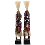 Комплект из 2-х деревянных статуэток Asmat Straw Headdress Statuettes Red Tattoo варинант исполнения - 4 | Loft Concept в Костроме