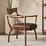 Стул деревянный с мягким сиденьем из коричневой натуральной кожи Moon Walnut Furniture варинант исполнения - 11 | Loft Concept в Костроме