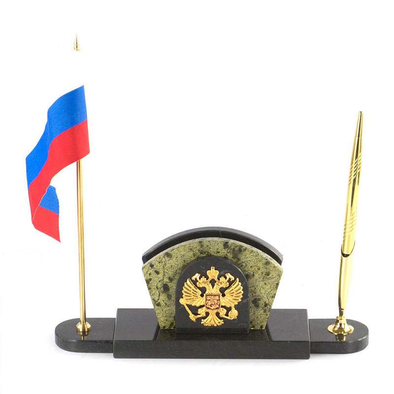 Визитница настольная с гербом и флагом России из природного камня змеевик Successful Leader Золотой Черный Визитница настольная с гербом и флагом России из природного камня змеевик Successful Leader Золотой Черный в Костроме | Loft Concept