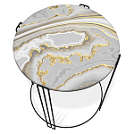 Стол журнальный круглый с серой столешницей из стекла на 4-х черных ножках Gray and Gold Marble варинант исполнения - 2 | Loft Concept в Костроме