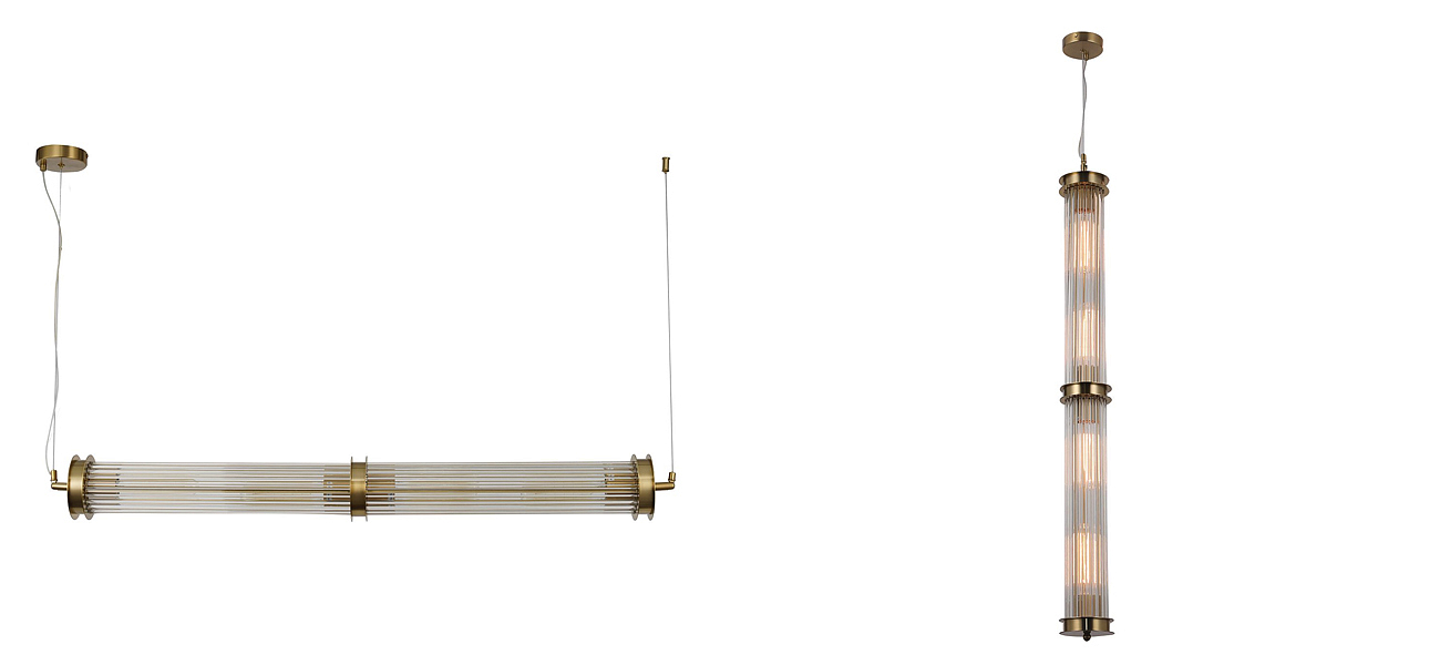 Люстра с рифленым плафоном Glass Tube Brass Люстра с рифленым плафоном Glass Tube Brass - Loft-Concept в Костроме