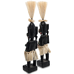 Комплект из 2-х деревянных статуэток Asmat Straw Headdress Statuettes Black Colorful Tattoo варинант исполнения - 2 | Loft Concept в Костроме