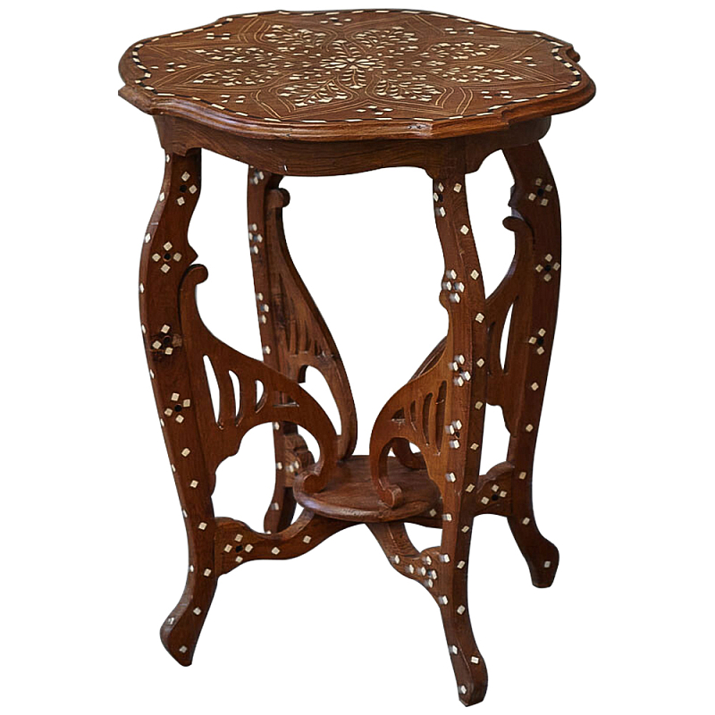 Приставной столик из массива тика инкрустированный костью Wooden Bone Inlay Side Table Коричневый Белый Приставной столик из массива тика инкрустированный костью Wooden Bone Inlay Side Table Коричневый Белый в Костроме | Loft Concept