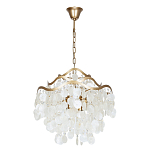Люстра подвесная с белыми перламутровыми подвесками и изогнутыми золотистыми элементами Диаметр 50 см SHELL Chandelier варинант исполнения - 1 | Loft Concept в Костроме