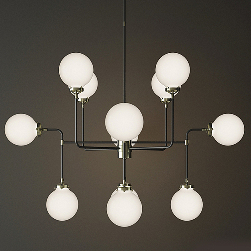 Люстра БИСТРО GLOBE MILK  GLASS SILVER CHANDELIER 12 Черный Серебряный Белый в Костроме | Loft Concept 