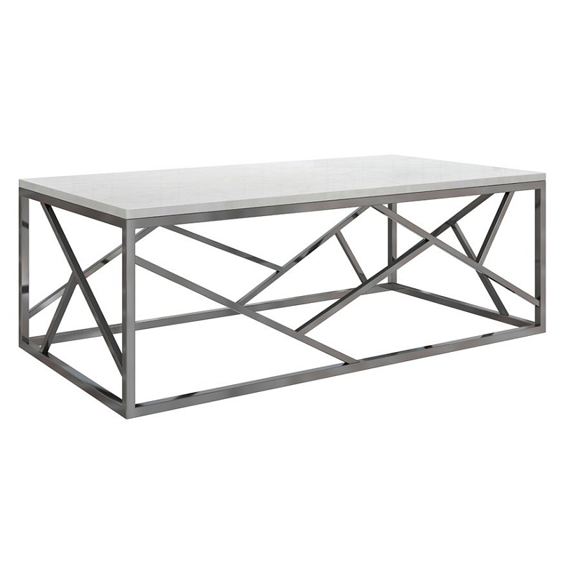 Кофейный стол Serene Furnishing Chrome Marble Top coffee table Белый Хром Кофейный стол Serene Furnishing Chrome Marble Top coffee table Белый Хром в Костроме | Loft Concept