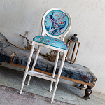 Барный стул из массива бука с изображением птиц и цветов Turquoise Beige Chinoiserie Garden Chair варинант исполнения - 8 | Loft Concept в Костроме