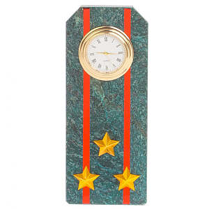 Часы погон ВС подарочные настольные из натурального камня Змеевик Military Clock