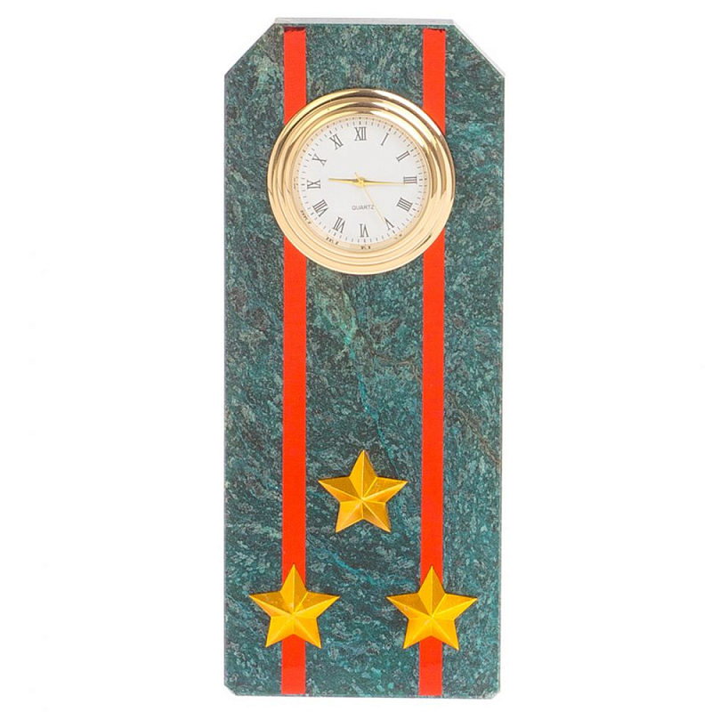 Часы погон ВС подарочные настольные из натурального камня Змеевик Military Clock Зеленый Красный Золотой в Костроме | Loft Concept 