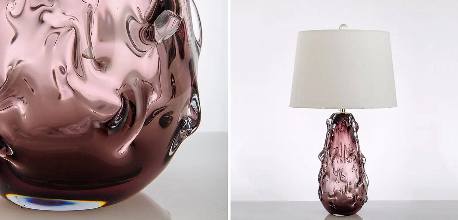 Настольная лампа с абажуром Bellamy Molten Glass Table Lamp Розовое стекло Настольная лампа с абажуром Bellamy Molten Glass Table Lamp Розовое стекло - Loft-Concept в Костроме
