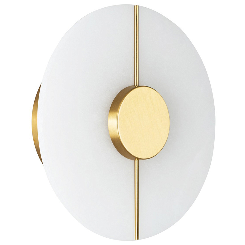 Бра с плафоном из камня в форме диска Buccio Stone Disk Wall Lamp Латунь Белое матовое стекло в Костроме | Loft Concept 
