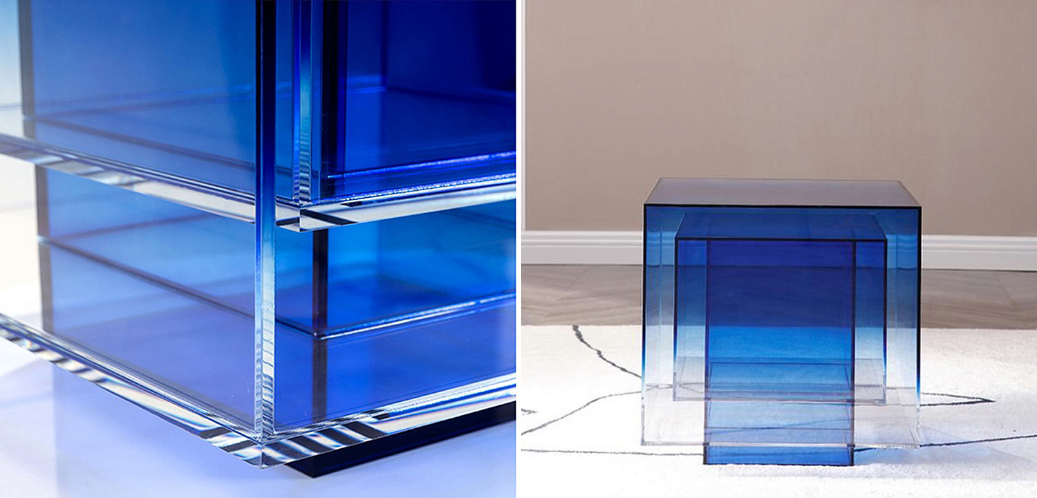 Дизайнерский журнальный стол Glass Square Синий studio BUZAO Дизайнерский журнальный стол Glass Square Синий studio BUZAO - Loft-Concept в Костроме