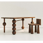 Обеденный стол деревянный с круглыми декоративными элементами на ножках Koko варинант исполнения - 5 | Loft Concept в Костроме