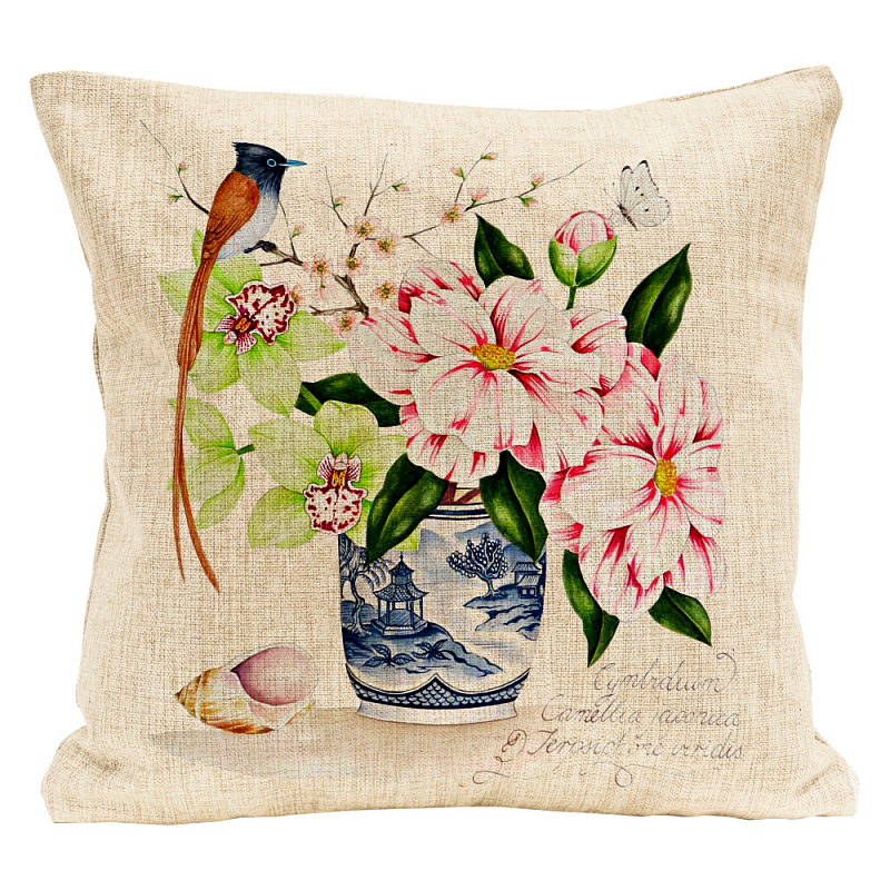 Декоративная подушка Camellias Pillow Мульти Бежевый Декоративная подушка Camellias Pillow Мульти Бежевый в Костроме | Loft Concept
