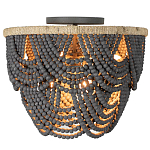 Круглый потолочный светильник с подвесками из круглых деревянных бусин Wooden Beads Black Ceiling Lamp варинант исполнения - 1 | Loft Concept в Костроме