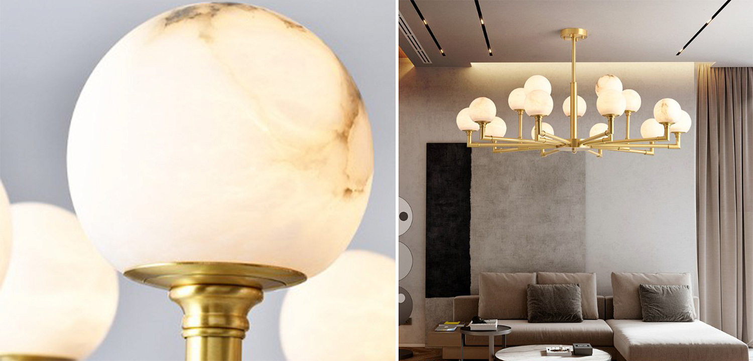 Дизайнерская люстра 15 плафонов из натурального мрамора Marble Plafond Chandelier Дизайнерская люстра 15 плафонов из натурального мрамора Marble Plafond Chandelier - Loft-Concept в Костроме
