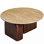 Кофейный столик с круглой столешницей на 2-х массивных деревянных ножках Tandem Travertine and Wood варинант исполнения - 2 | Loft Concept в Костроме