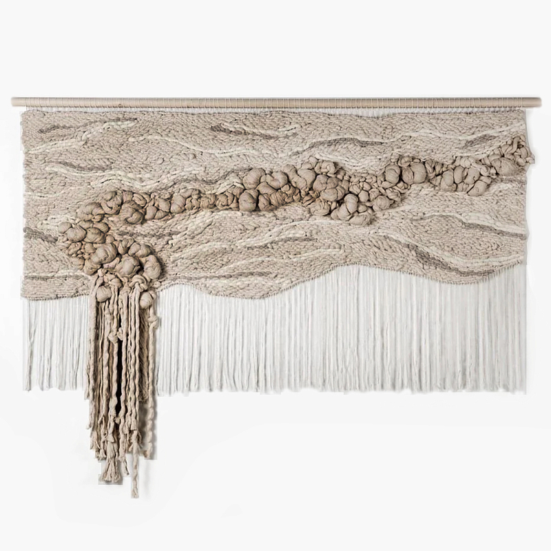 Современное Текстильное Панно "Река и Камни"  Бежевый в Костроме | Loft Concept 