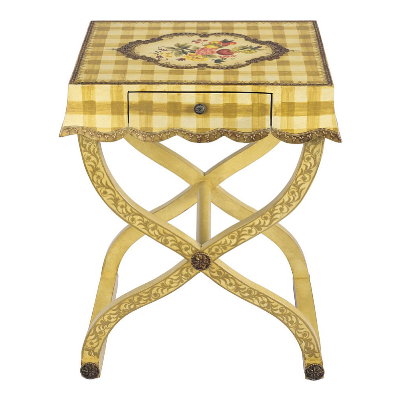 Приставной столик с ящиком в стиле ретро Vintage Rustic Tablecloth Желтый Мульти в Костроме | Loft Concept 